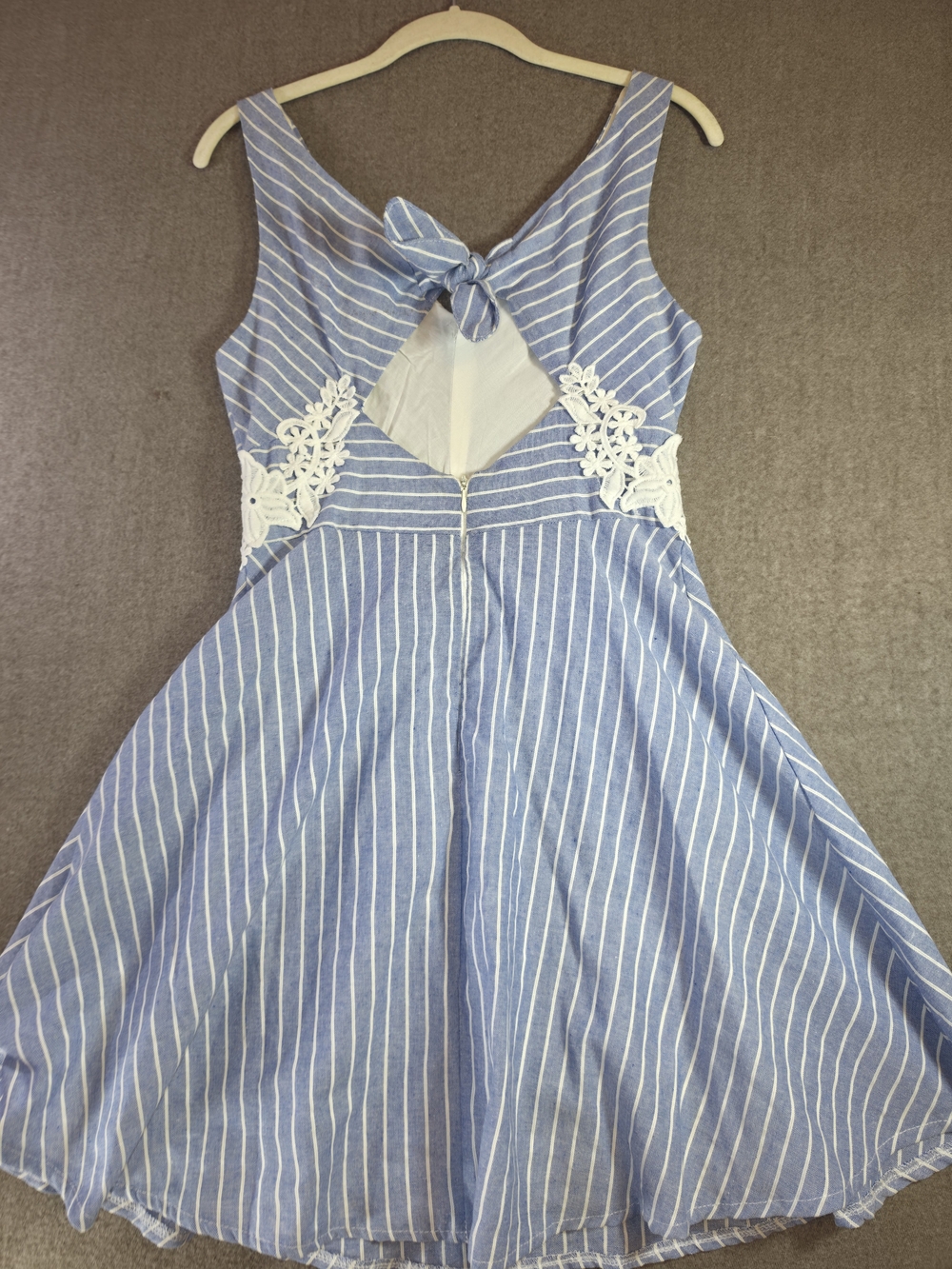 Francesca's Collections Miami Blue & White Stripe Lace Detail Poly-Cotton Blend - Picture 8 of 15